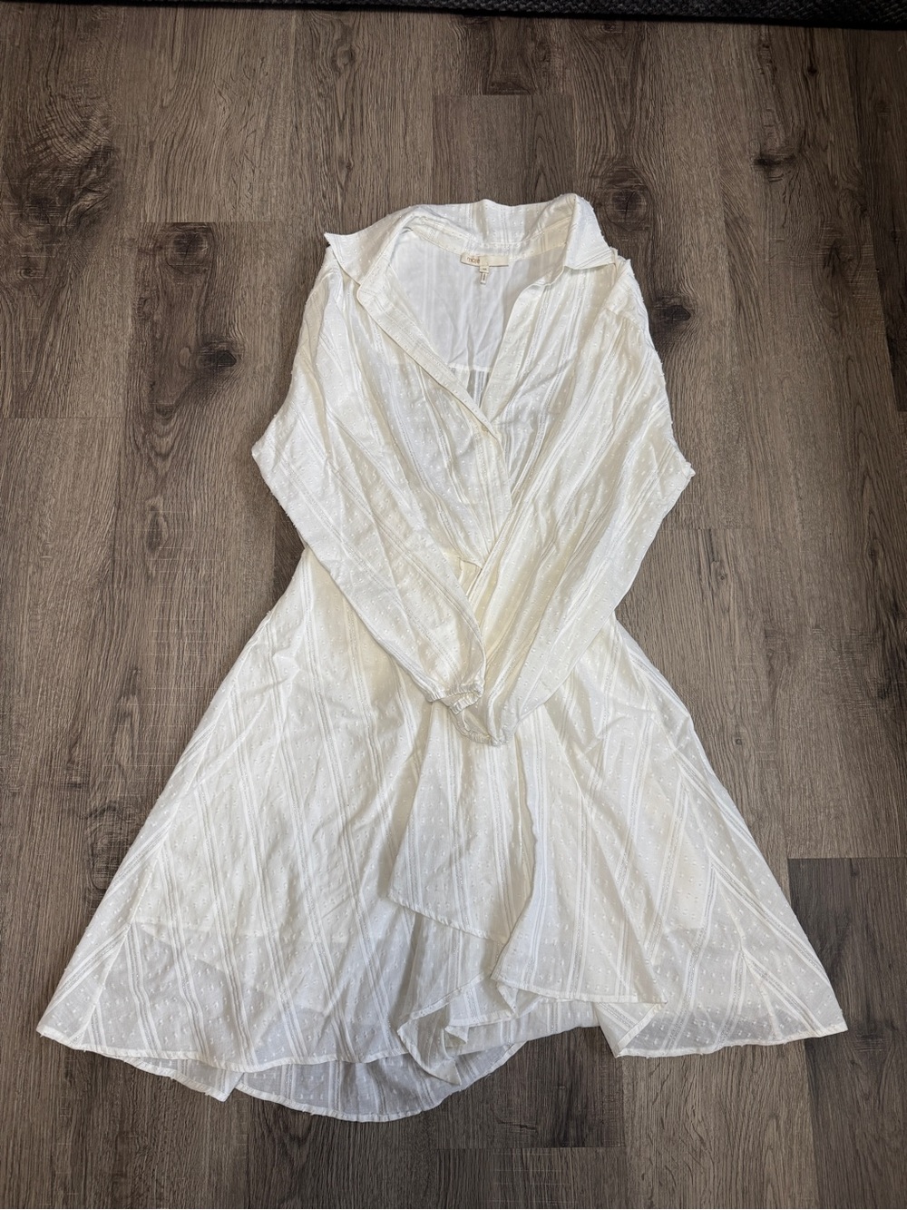 Maje Ivory White Textured Long Sleeve Shirt Dress AUTHENTIC